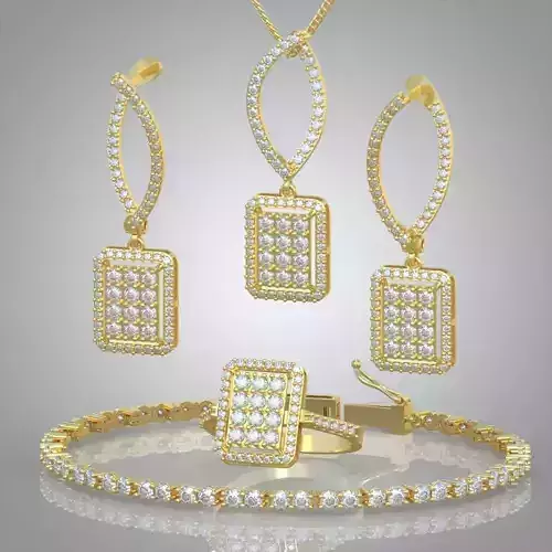 Ring Bracelet Earring and Pendant Set 3D printable model 0006 3D Model Collection