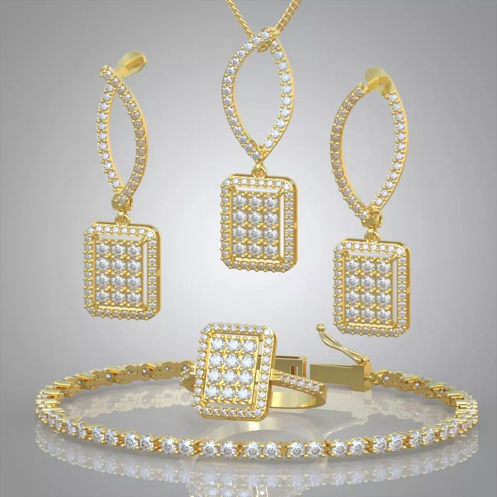 Ring Bracelet Earring and Pendant Set 3D printable model 0006 3D Model Collection_0