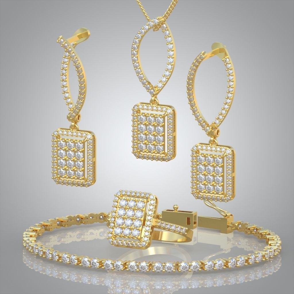 Ring Bracelet Earring and Pendant Set 3D printable model 0006 3D Model Collection_3
