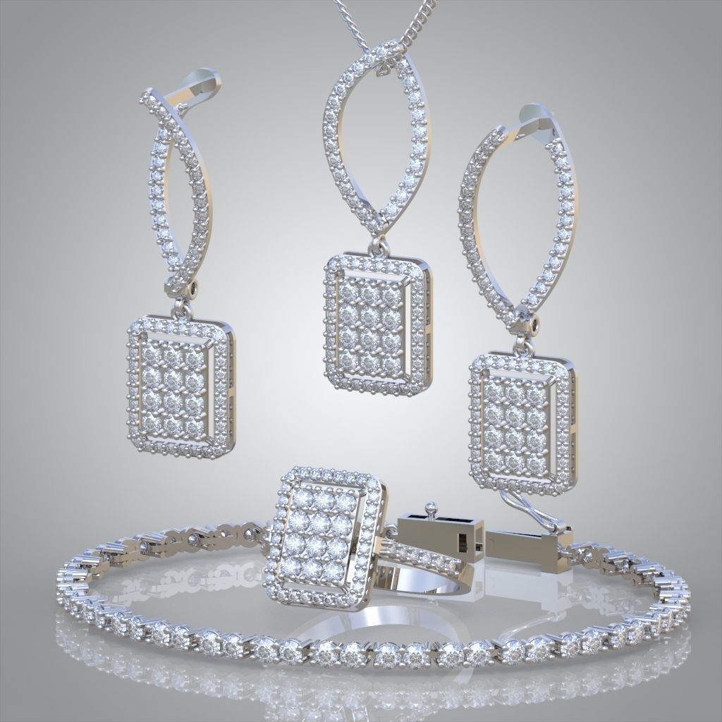 Ring Bracelet Earring and Pendant Set 3D printable model 0006 3D Model Collection_2