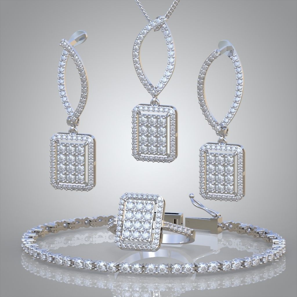 Ring Bracelet Earring and Pendant Set 3D printable model 0006 3D Model Collection_4