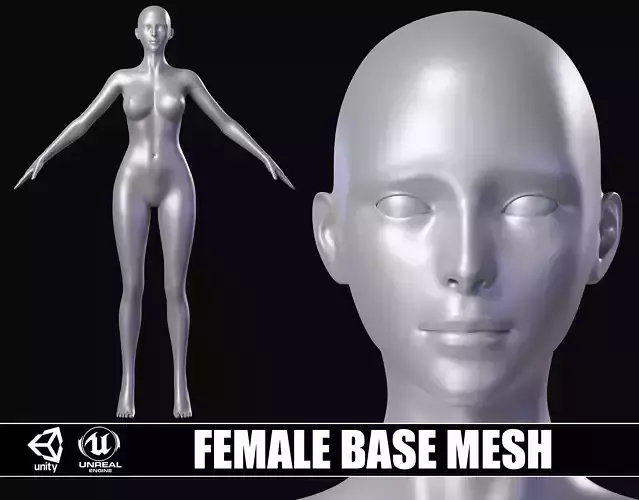 Realistic Female Body Base Mesh Low-poly 3D model