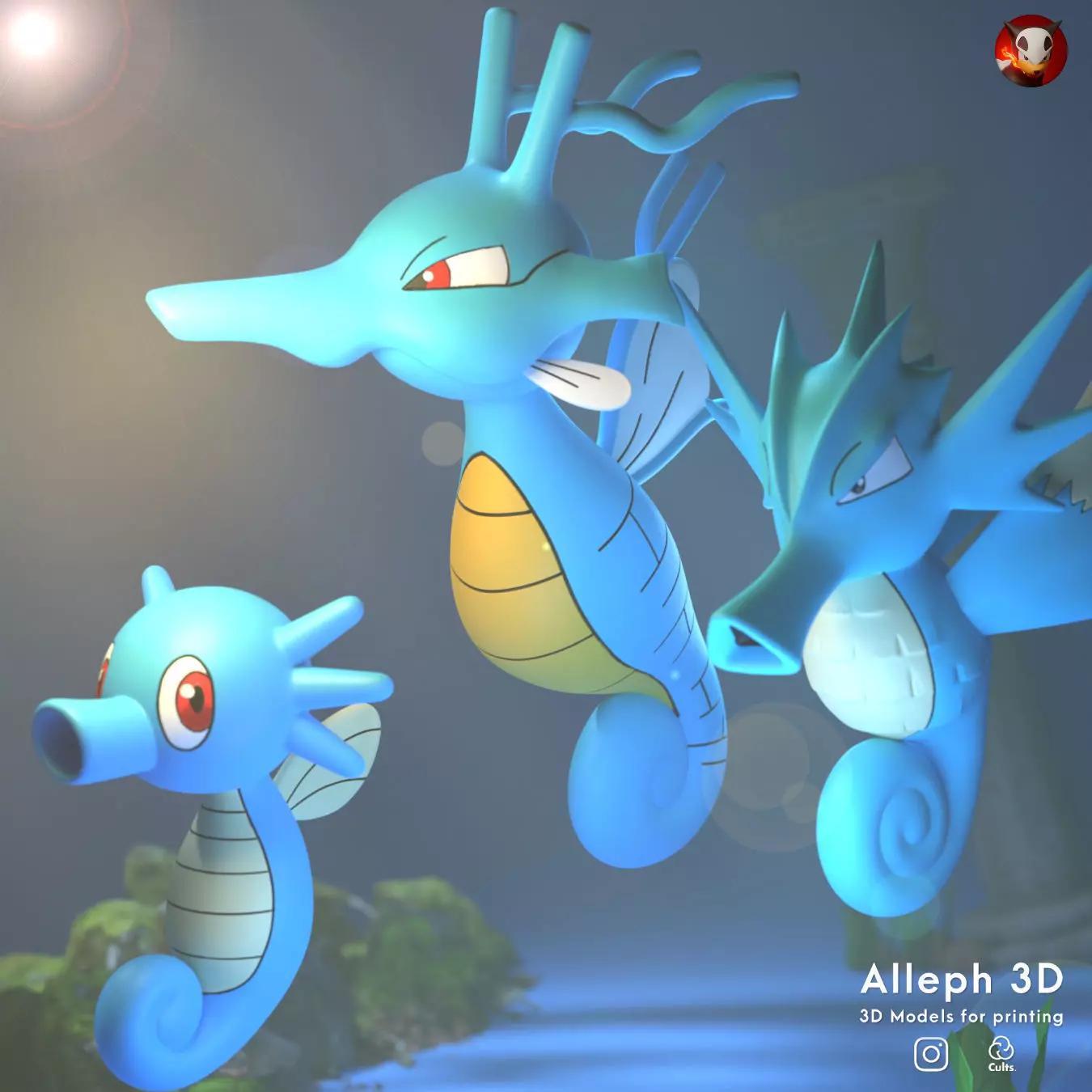 Pokemon horsea evolution pack 3D print model_0