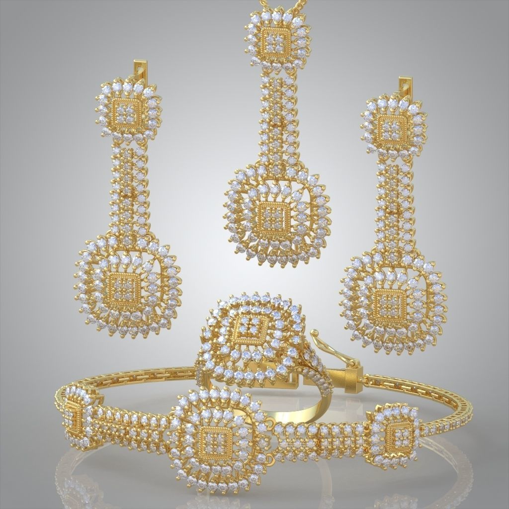 Ring Bracelet Earring and Pendant Set 3D printable model 0007 3D Model Collection_3