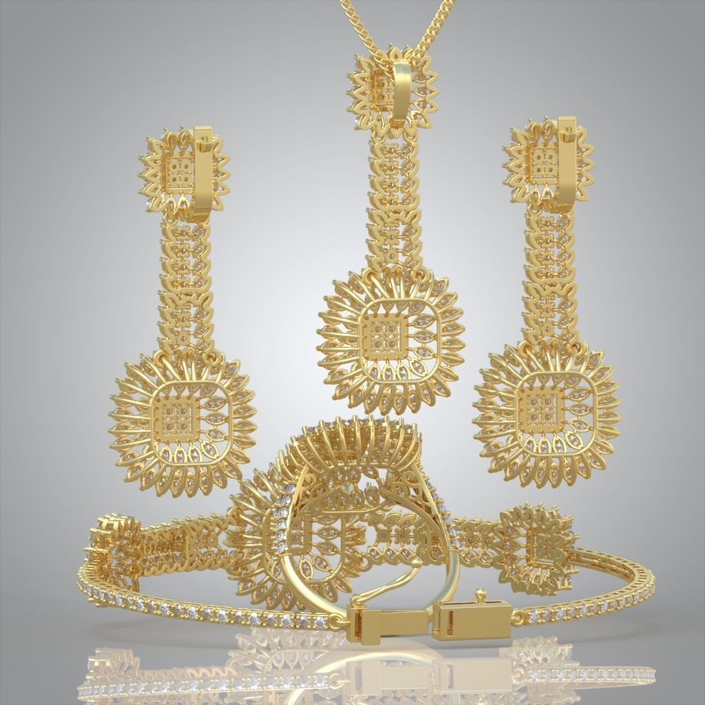 Ring Bracelet Earring and Pendant Set 3D printable model 0007 3D Model Collection_5