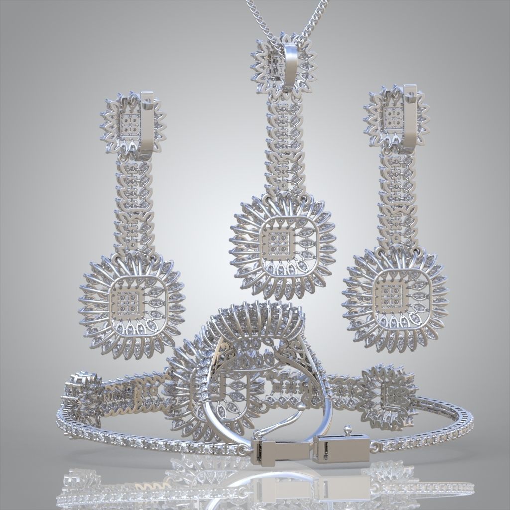 Ring Bracelet Earring and Pendant Set 3D printable model 0007 3D Model Collection_6