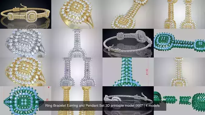 Ring Bracelet Earring and Pendant Set 3D printable model 0007