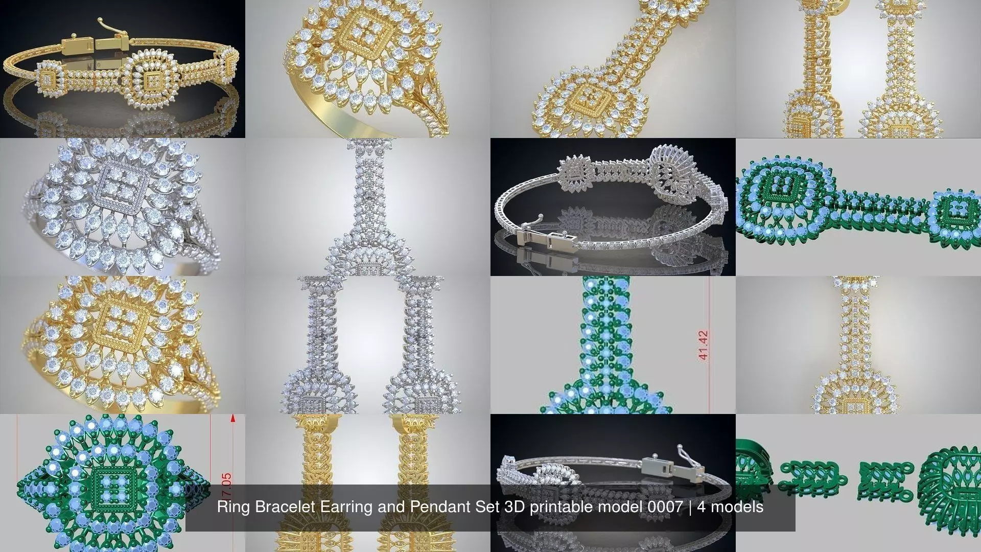 Ring Bracelet Earring and Pendant Set 3D printable model 0007 3D Model Collection_1