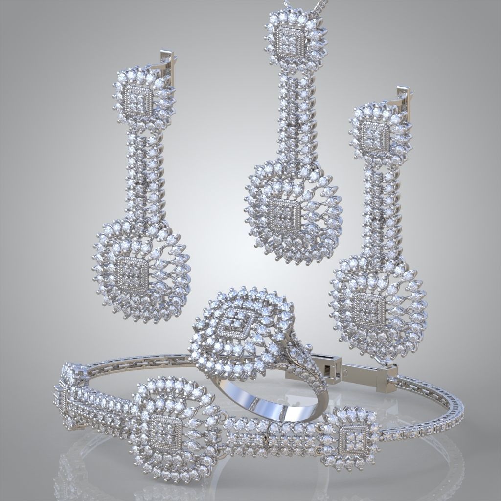 Ring Bracelet Earring and Pendant Set 3D printable model 0007 3D Model Collection_4