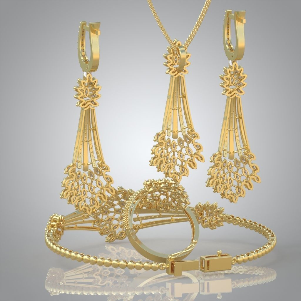 Ring Bracelet Earring and Pendant Set 3D printable model 0008 3D Model Collection_5