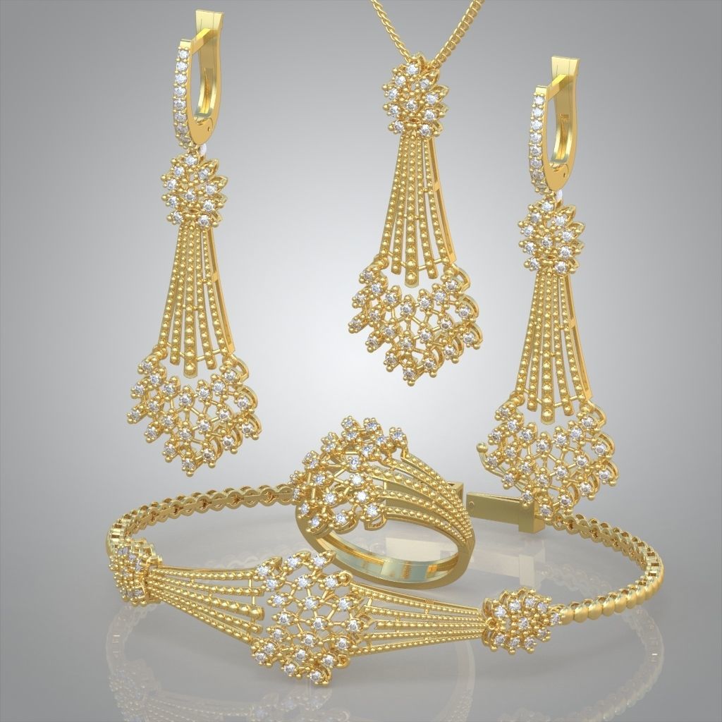 Ring Bracelet Earring and Pendant Set 3D printable model 0008 3D Model Collection_3