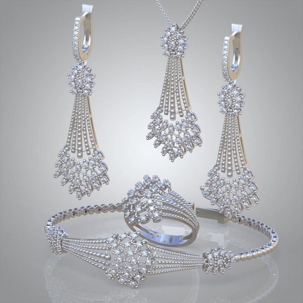 Ring Bracelet Earring and Pendant Set 3D printable model 0008 3D Model Collection_2