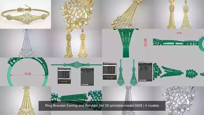 Ring Bracelet Earring and Pendant Set 3D printable model 0008