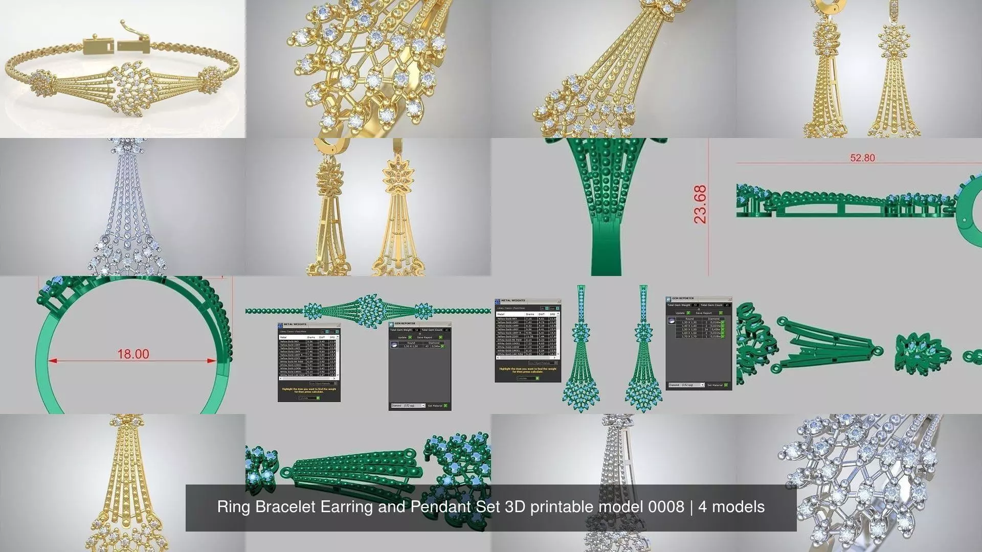 Ring Bracelet Earring and Pendant Set 3D printable model 0008 3D Model Collection_1