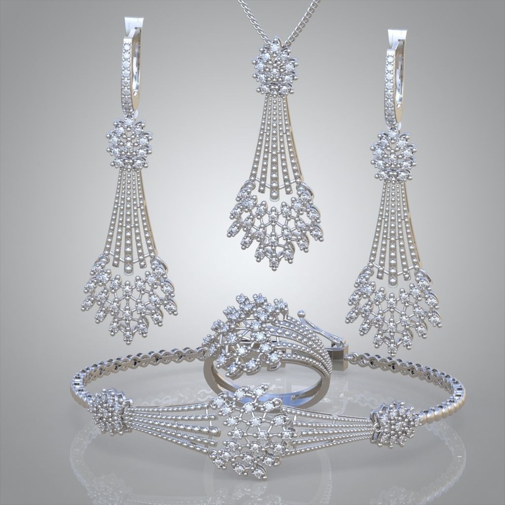 Ring Bracelet Earring and Pendant Set 3D printable model 0008 3D Model Collection_4