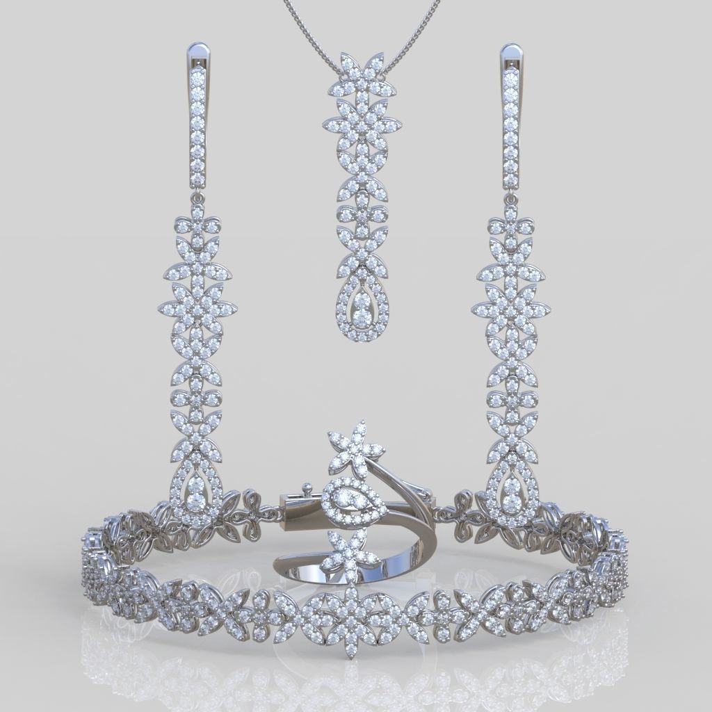 Ring Bracelet Earring and Pendant Set 3D printable model 0009 3D Model Collection_7