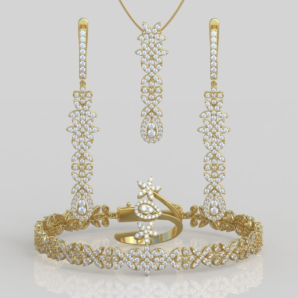 Ring Bracelet Earring and Pendant Set 3D printable model 0009 3D Model Collection_10