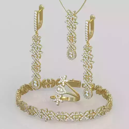 Ring Bracelet Earring and Pendant Set 3D printable model 0009 3D Model Collection