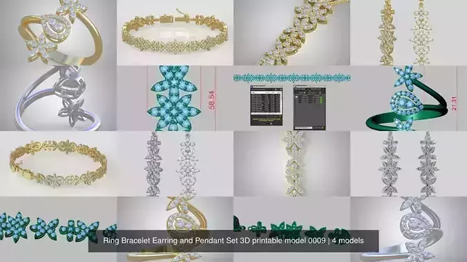 Ring Bracelet Earring and Pendant Set 3D printable model 0009