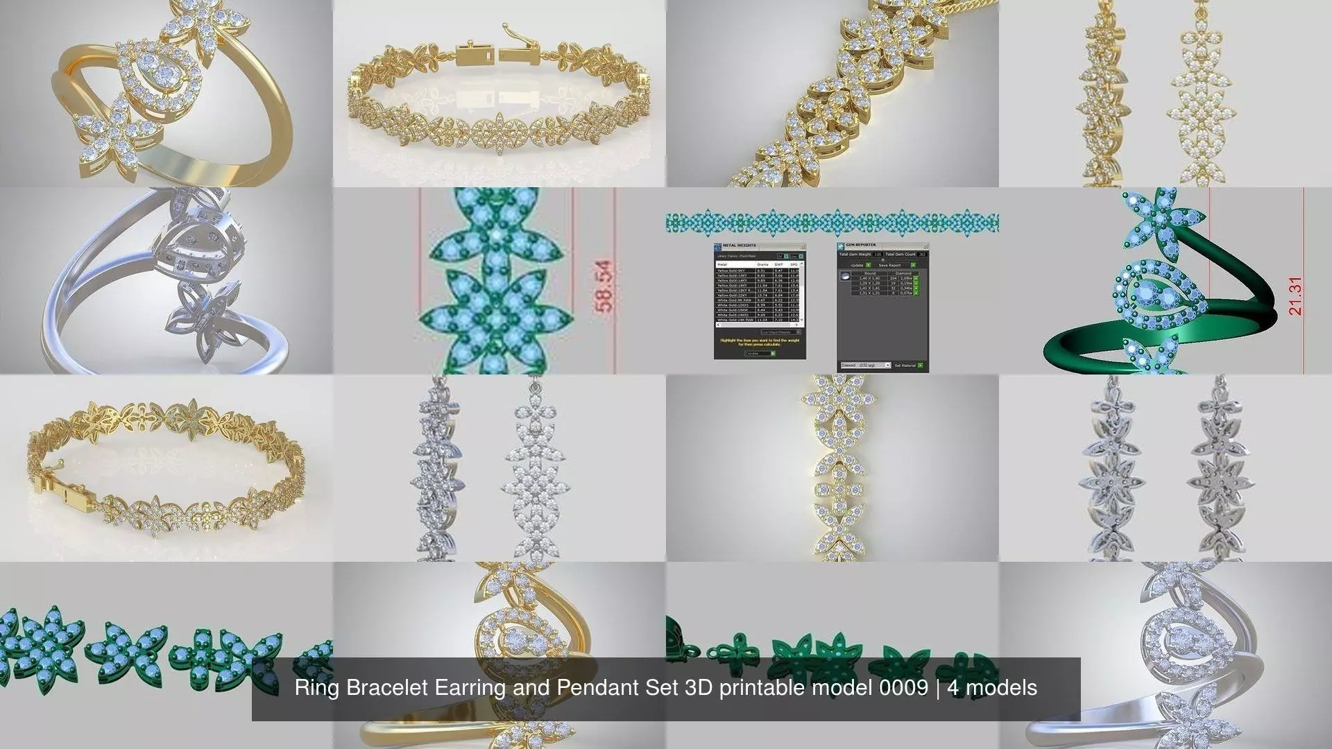 Ring Bracelet Earring and Pendant Set 3D printable model 0009 3D Model Collection_1