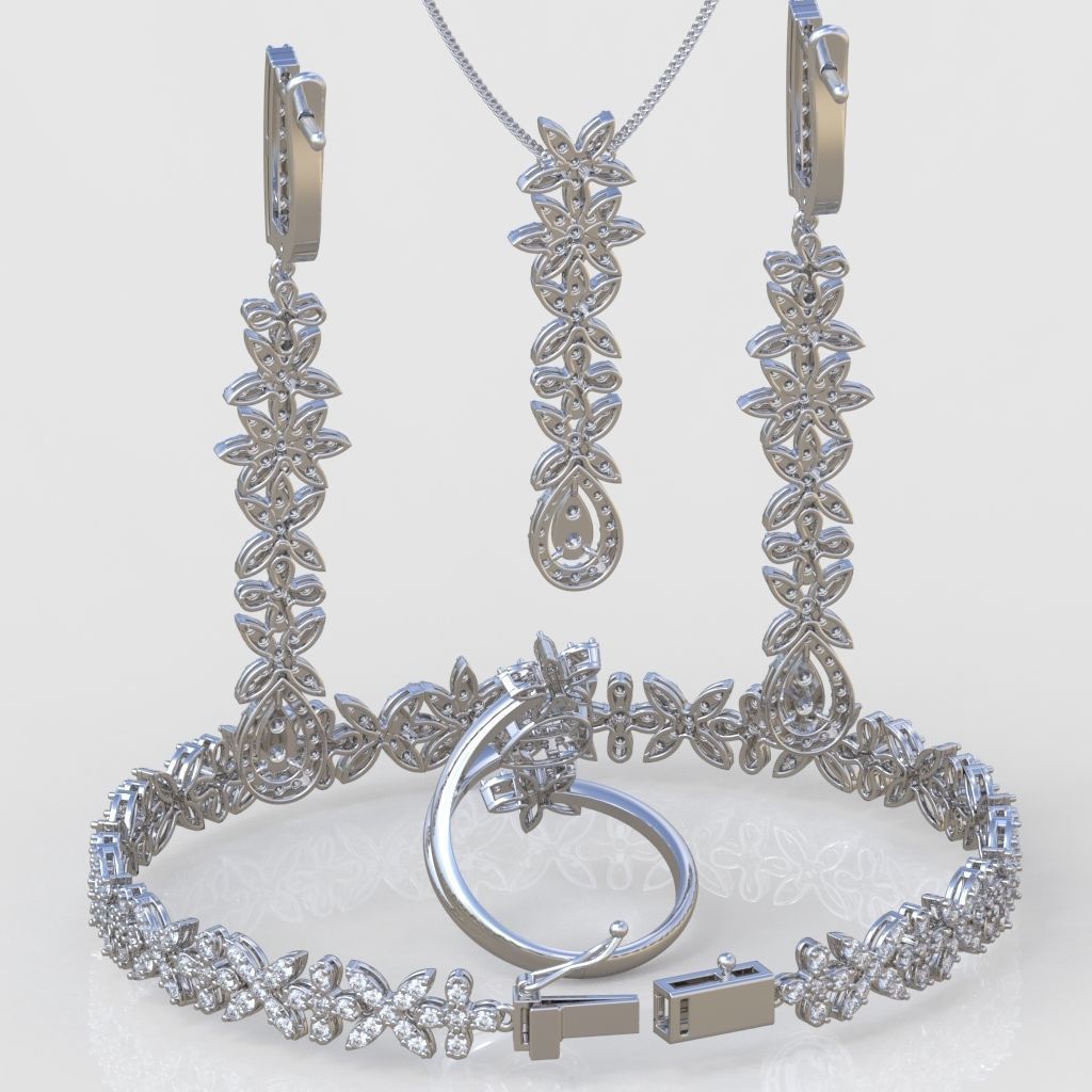 Ring Bracelet Earring and Pendant Set 3D printable model 0009 3D Model Collection_9