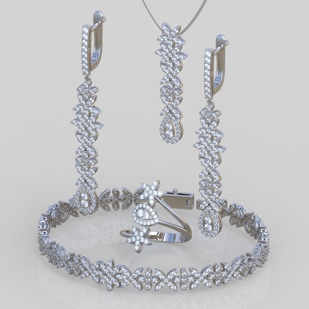 Ring Bracelet Earring and Pendant Set 3D printable model 0009 3D Model Collection_2