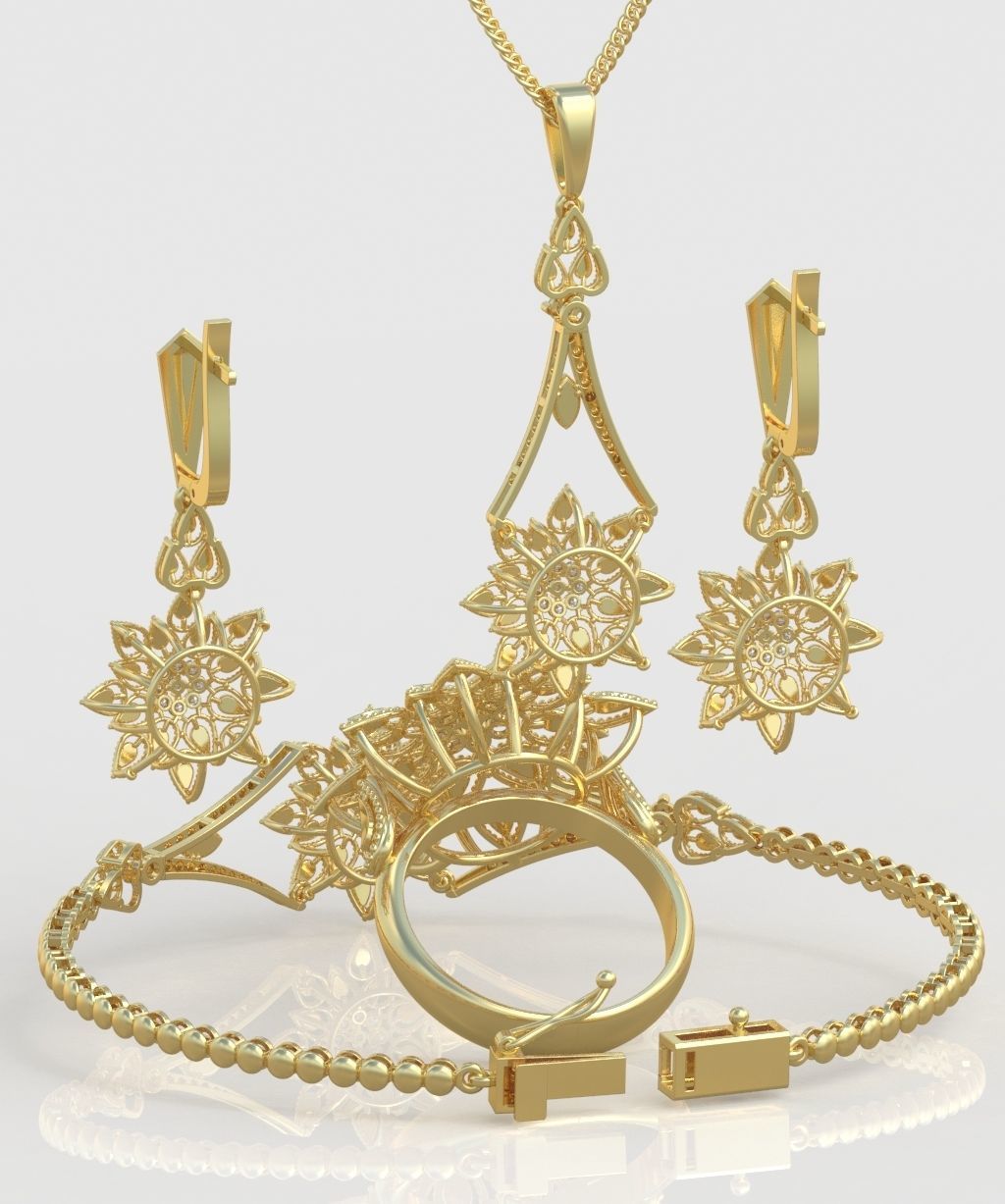 Ring Bracelet Earring and Pendant Set 3D printable model 0010 3D Model Collection_5