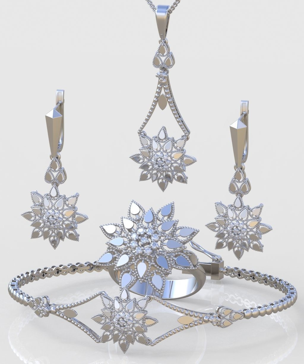 Ring Bracelet Earring and Pendant Set 3D printable model 0010 3D Model Collection_2