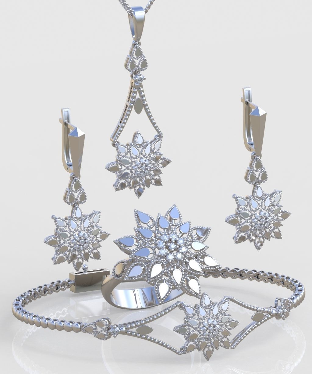 Ring Bracelet Earring and Pendant Set 3D printable model 0010 3D Model Collection_4