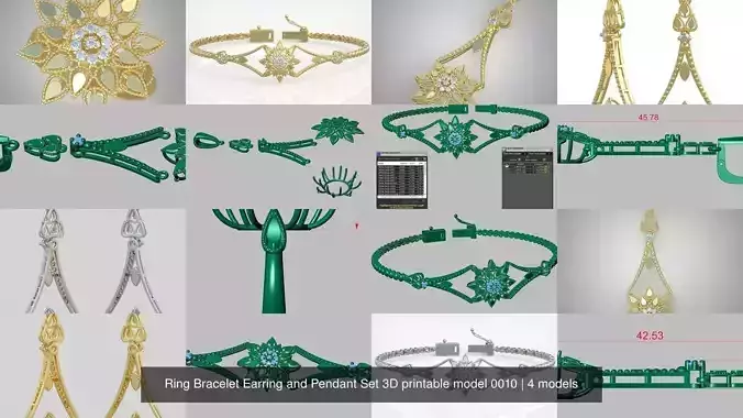 Ring Bracelet Earring and Pendant Set 3D printable model 0010