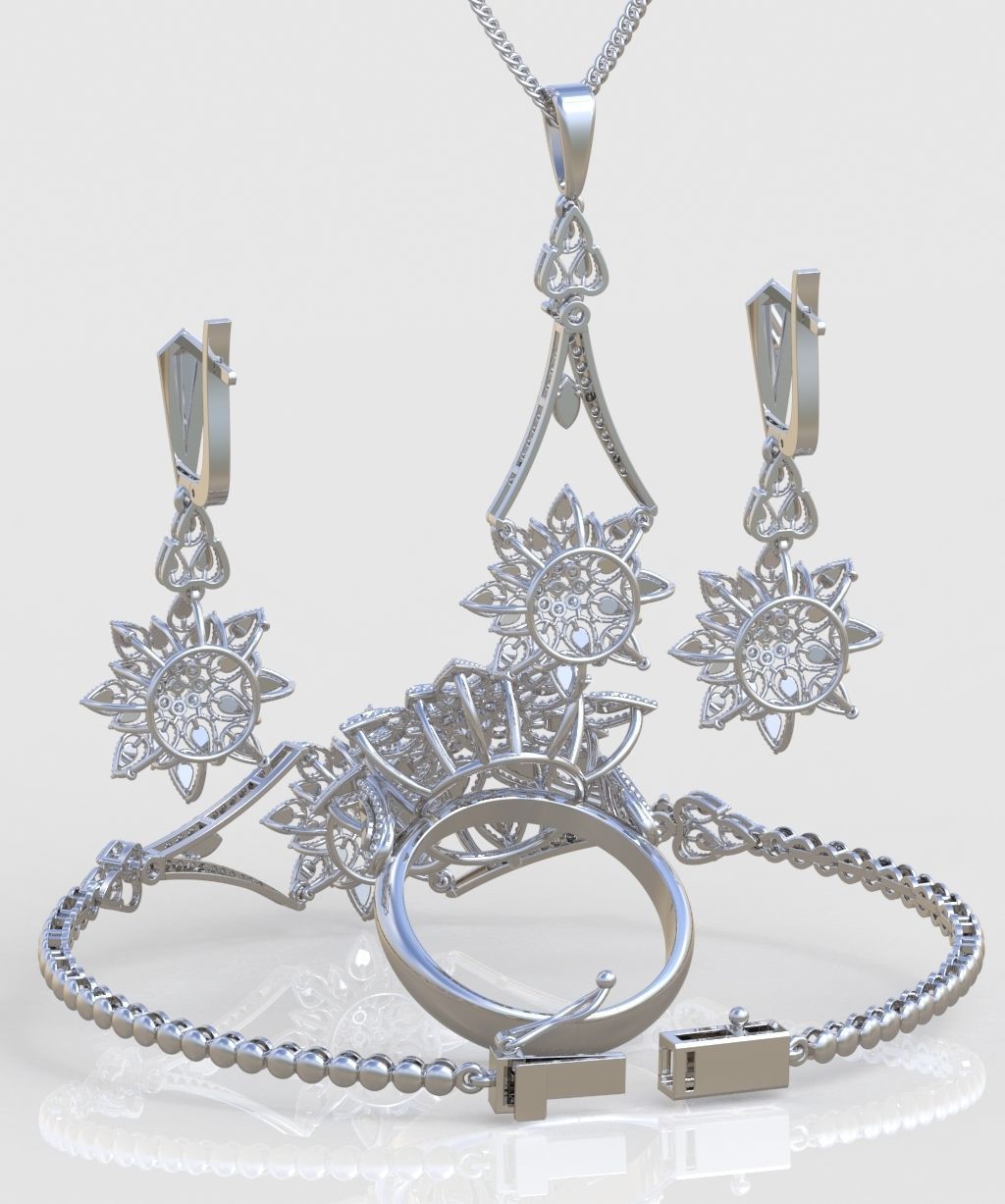 Ring Bracelet Earring and Pendant Set 3D printable model 0010 3D Model Collection_6