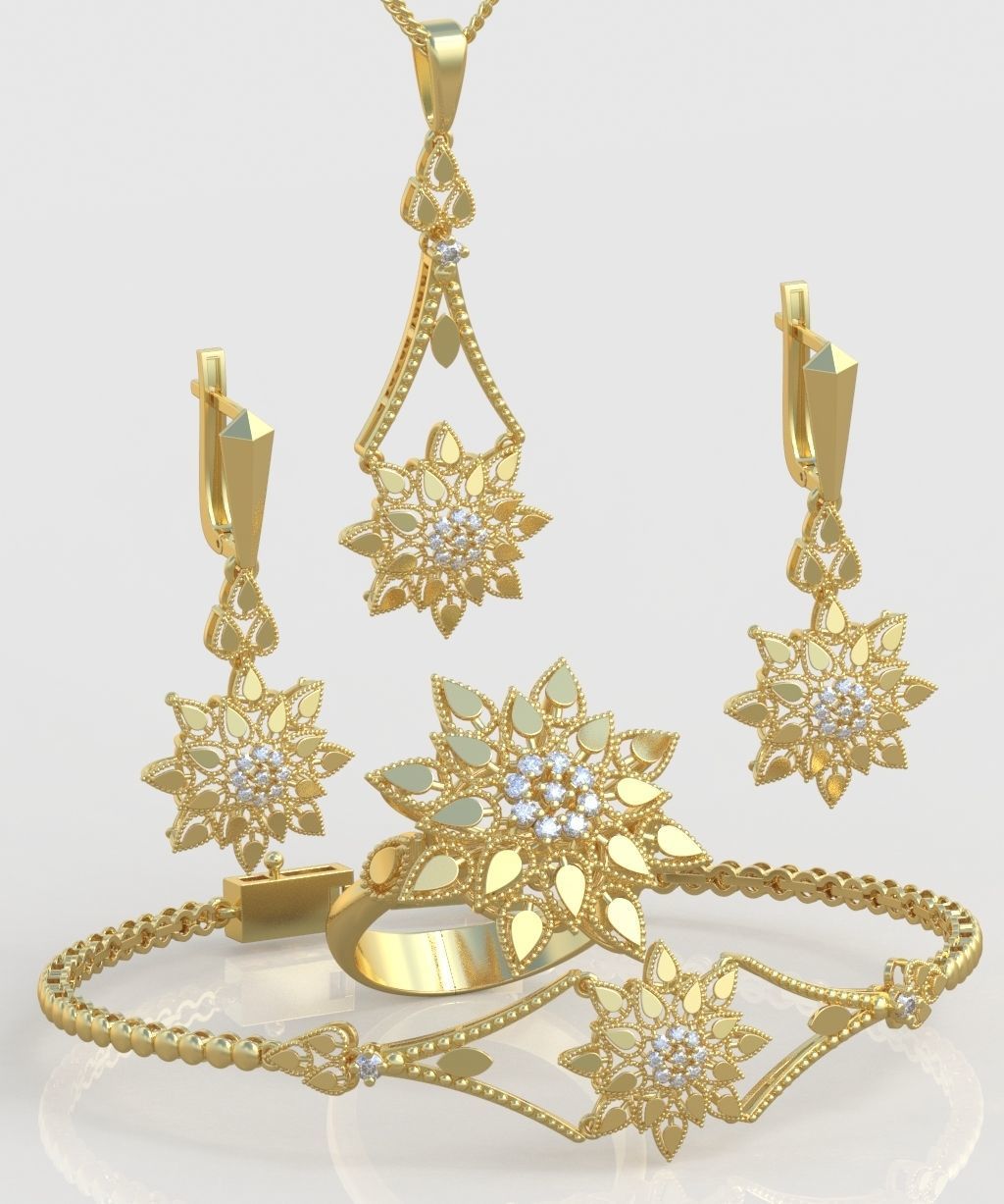 Ring Bracelet Earring and Pendant Set 3D printable model 0010 3D Model Collection_3