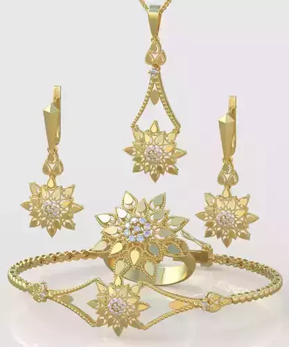 Ring Bracelet Earring and Pendant Set 3D printable model 0010 3D Model Collection