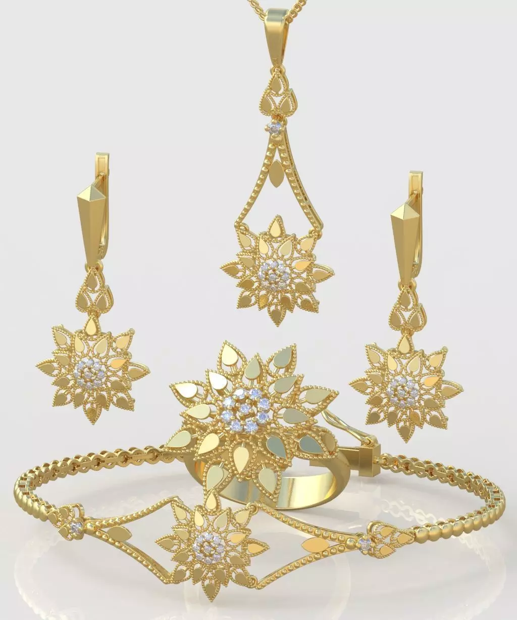 Ring Bracelet Earring and Pendant Set 3D printable model 0010 3D Model Collection_0