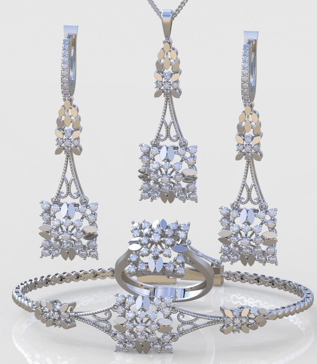 Ring Bracelet Earring and Pendant Set 3D printable model 0011 3D Model Collection_2