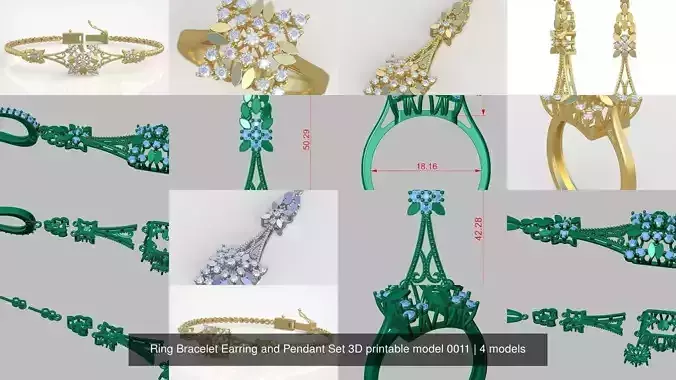 Ring Bracelet Earring and Pendant Set 3D printable model 0011