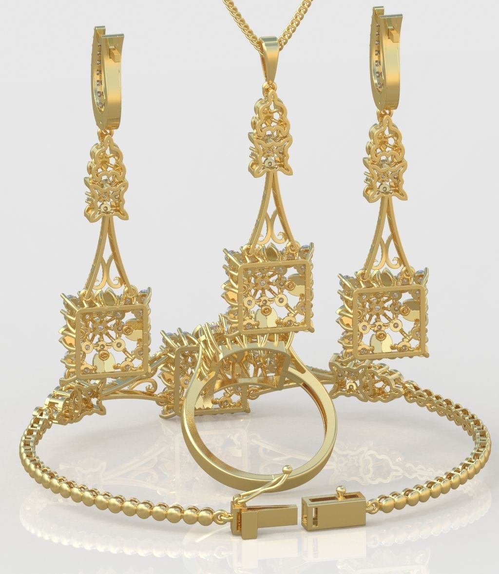 Ring Bracelet Earring and Pendant Set 3D printable model 0011 3D Model Collection_5