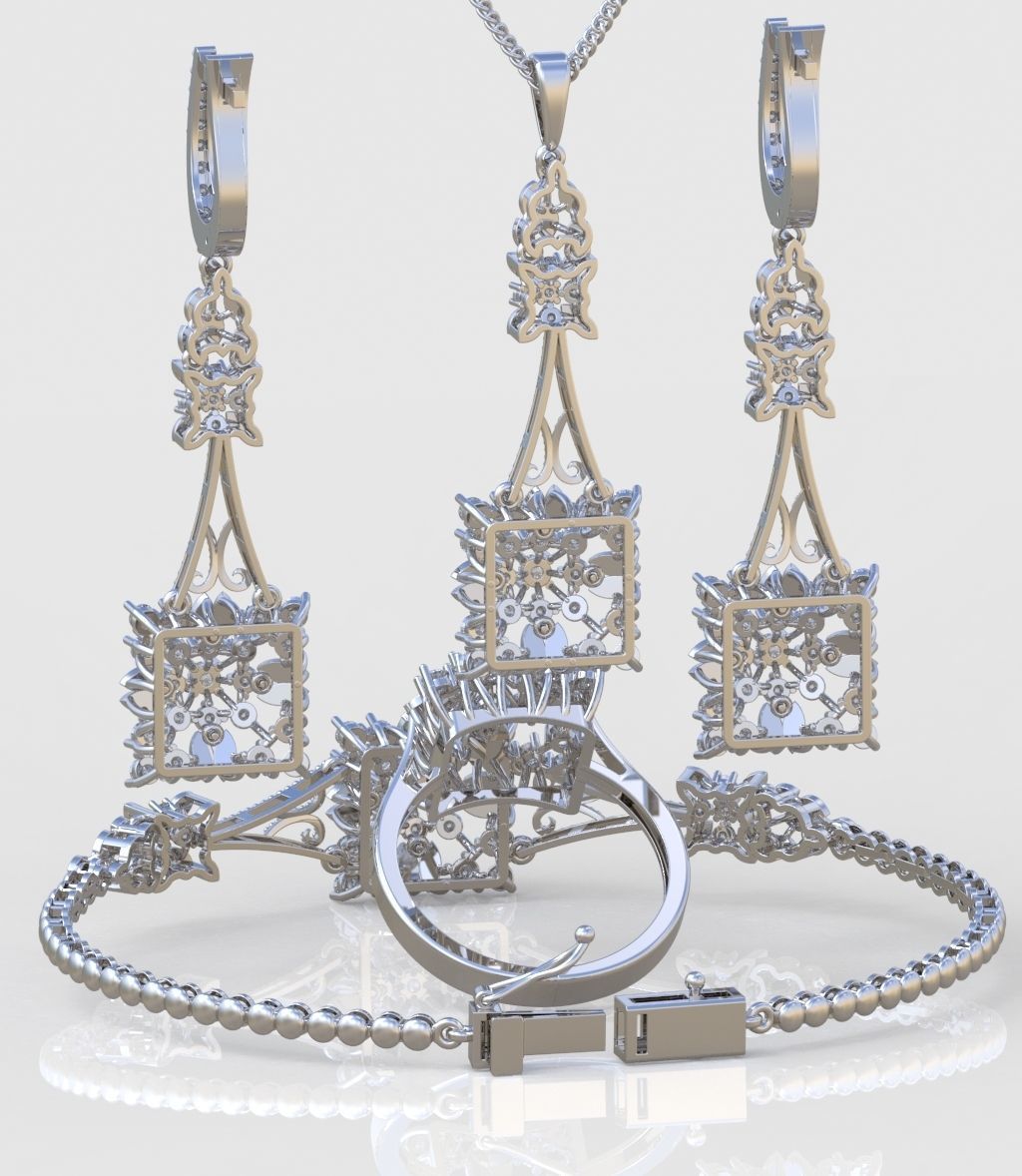 Ring Bracelet Earring and Pendant Set 3D printable model 0011 3D Model Collection_6