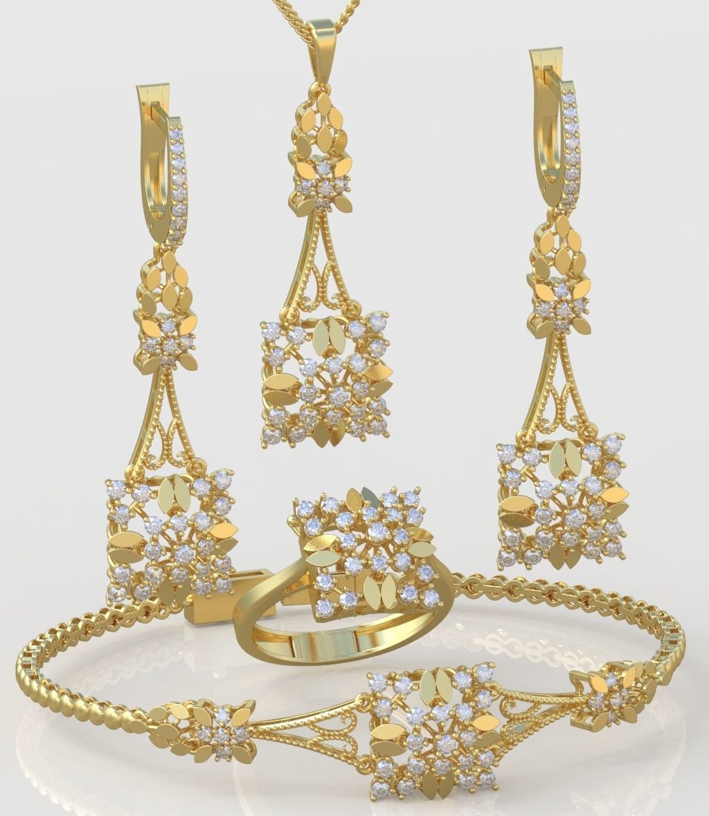 Ring Bracelet Earring and Pendant Set 3D printable model 0011 3D Model Collection_3