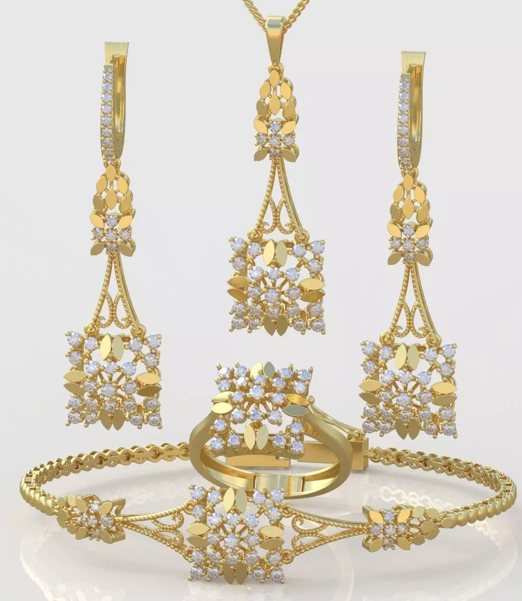 Ring Bracelet Earring and Pendant Set 3D printable model 0011 3D Model Collection_0