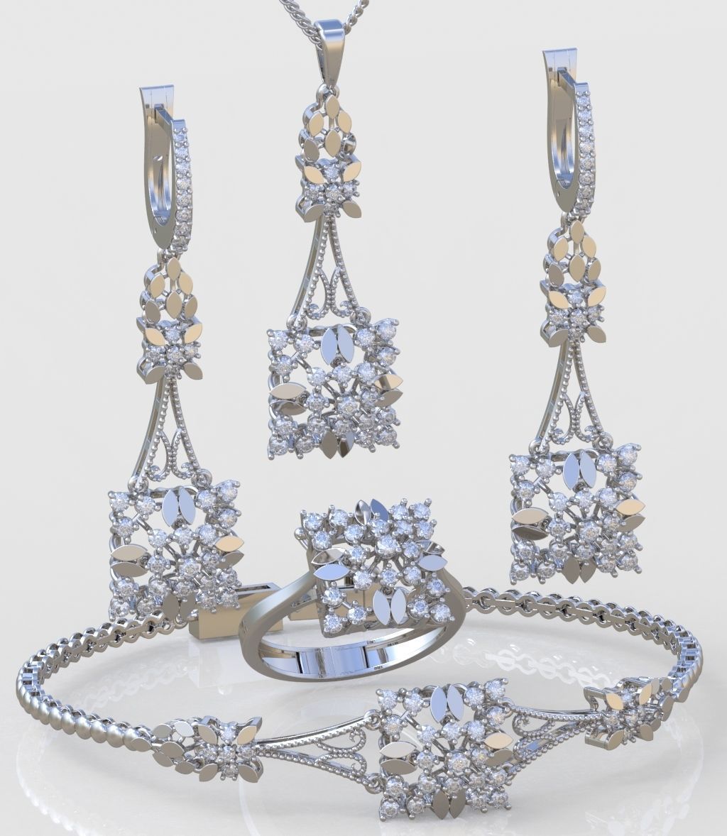 Ring Bracelet Earring and Pendant Set 3D printable model 0011 3D Model Collection_4
