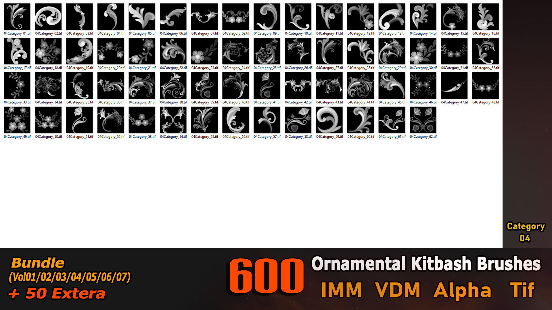 3D model 600 Ornamental Kitbash BRUSHES IMM VDM Brush MEGA Pack VR / AR ...