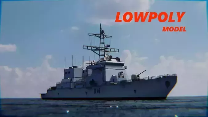 Destroyer ship Low-poly 3D model