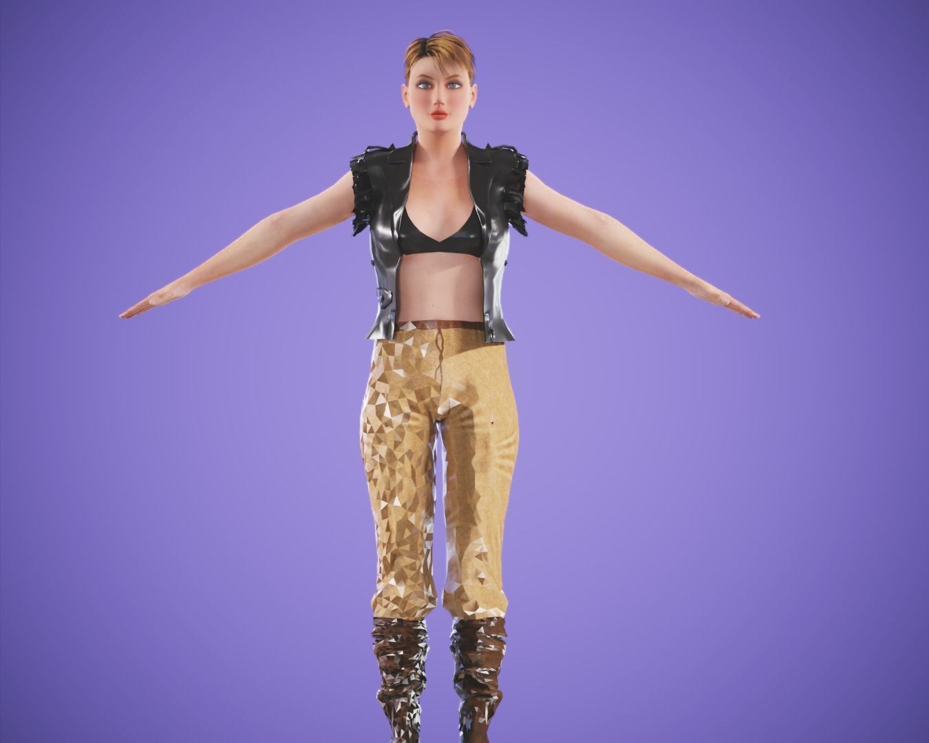 game rigged  girl Low-poly 3D model_1