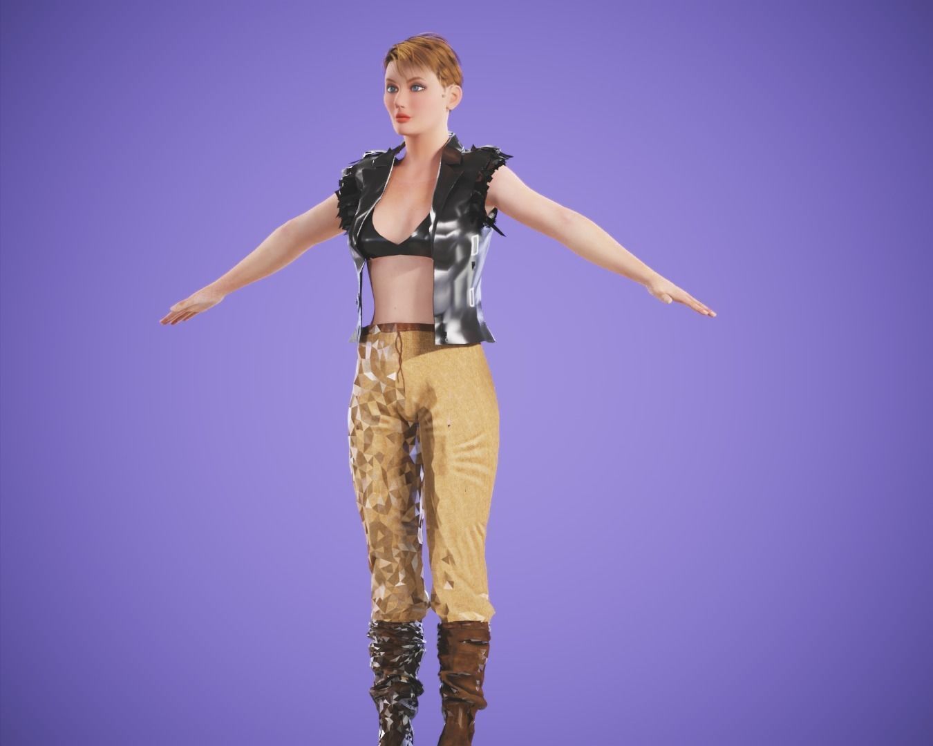 game rigged  girl Low-poly 3D model_2
