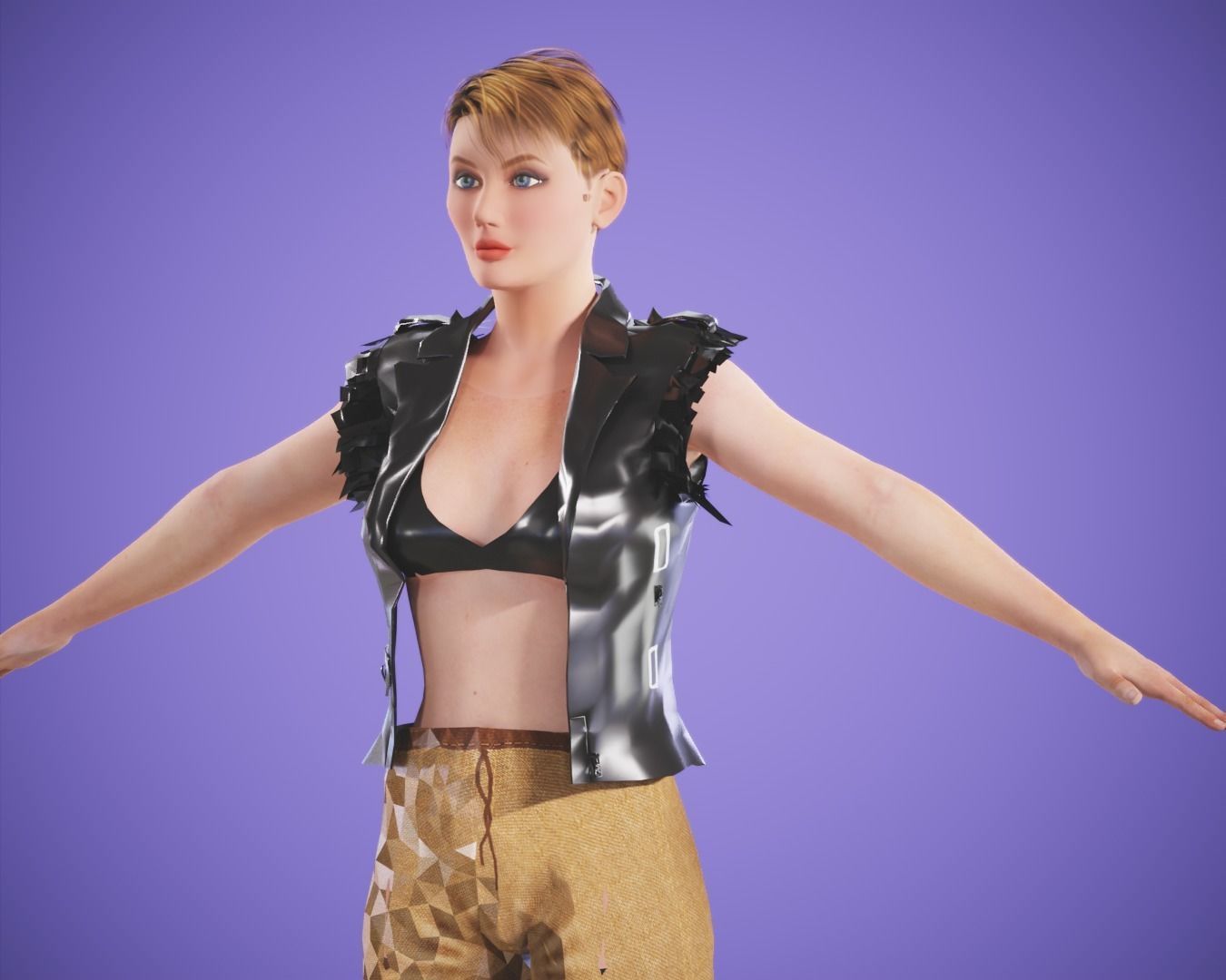 game rigged  girl Low-poly 3D model_7