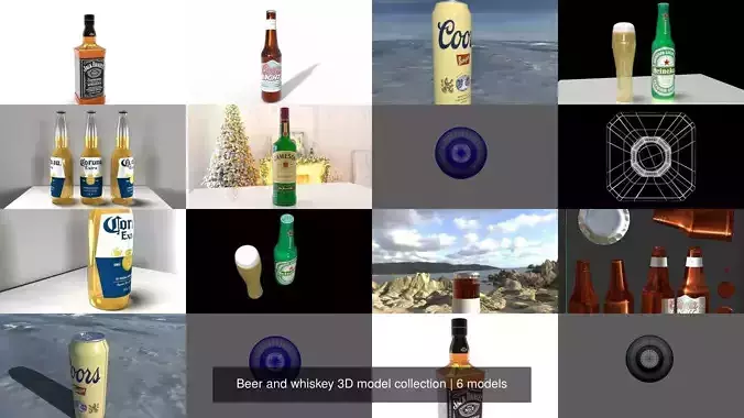 Beer and whiskey 3D model collection 