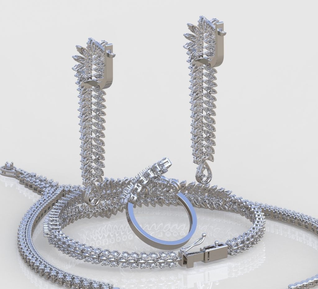Ring Bracelet Earring and Pendant Set 3D printable model 0012 3D Model Collection_8