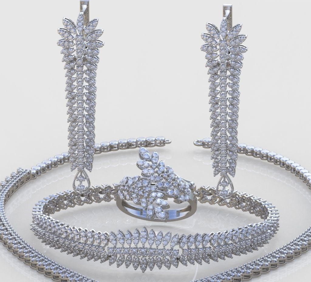 Ring Bracelet Earring and Pendant Set 3D printable model 0012 3D Model Collection_4