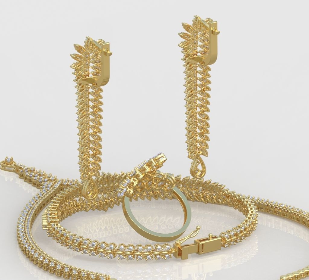 Ring Bracelet Earring and Pendant Set 3D printable model 0012 3D Model Collection_7
